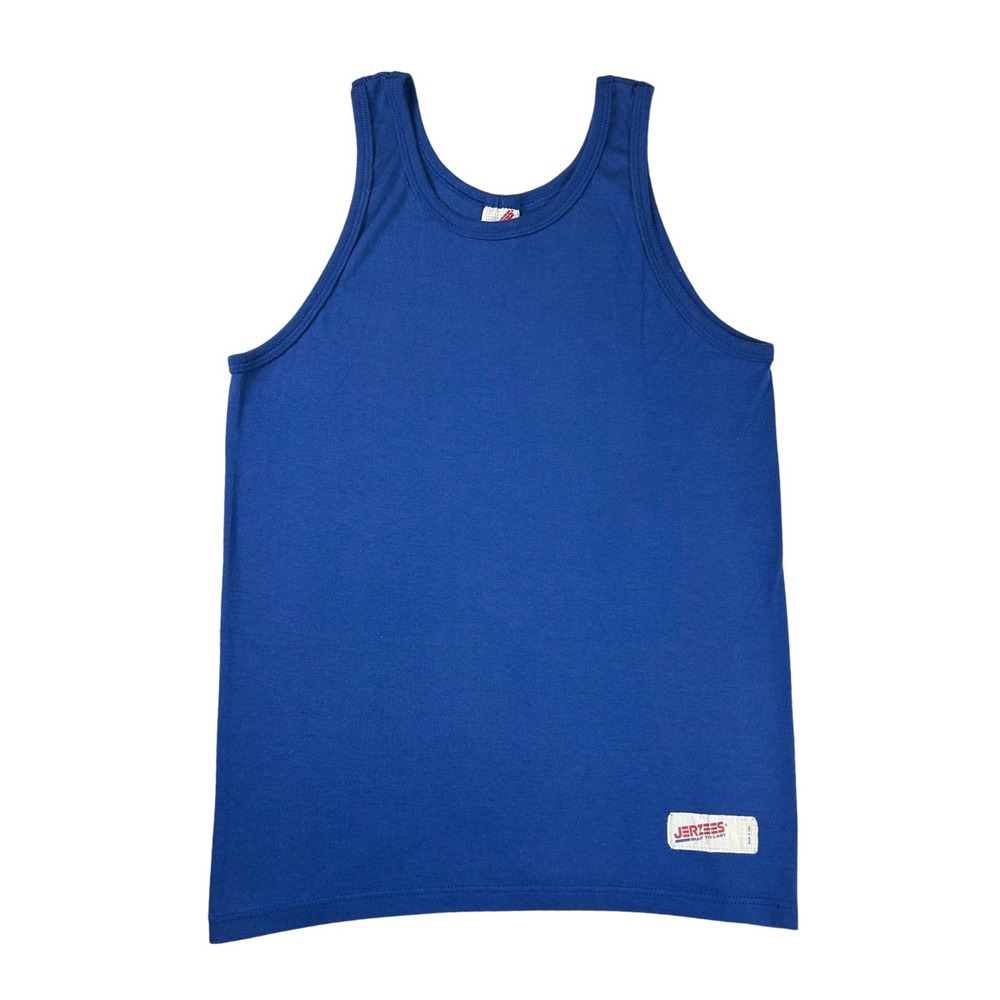 Vintage Jerzees Built To Last Tank Top Mens Medium Blue Made in USA Russell Corp